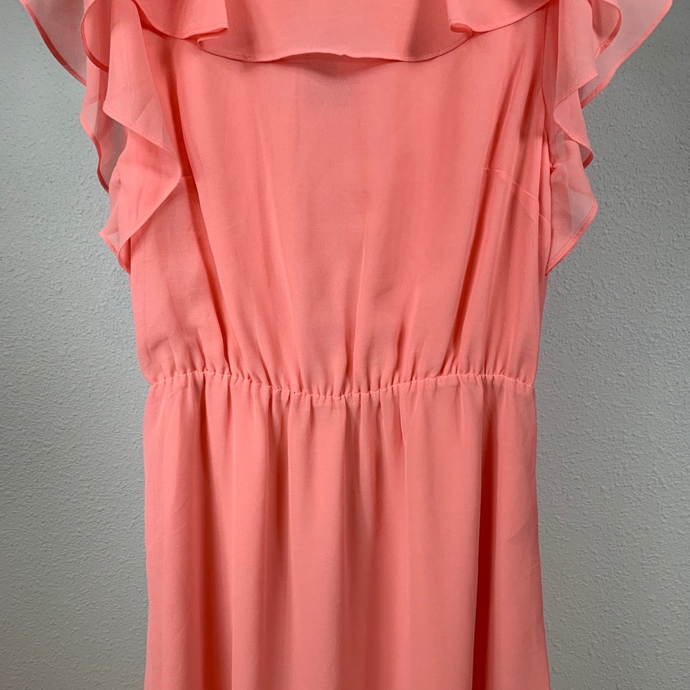 NWT H&M Ruffle-Sleeve Chiffon Mini Dress in Coral Pink - Picture 9 of 10